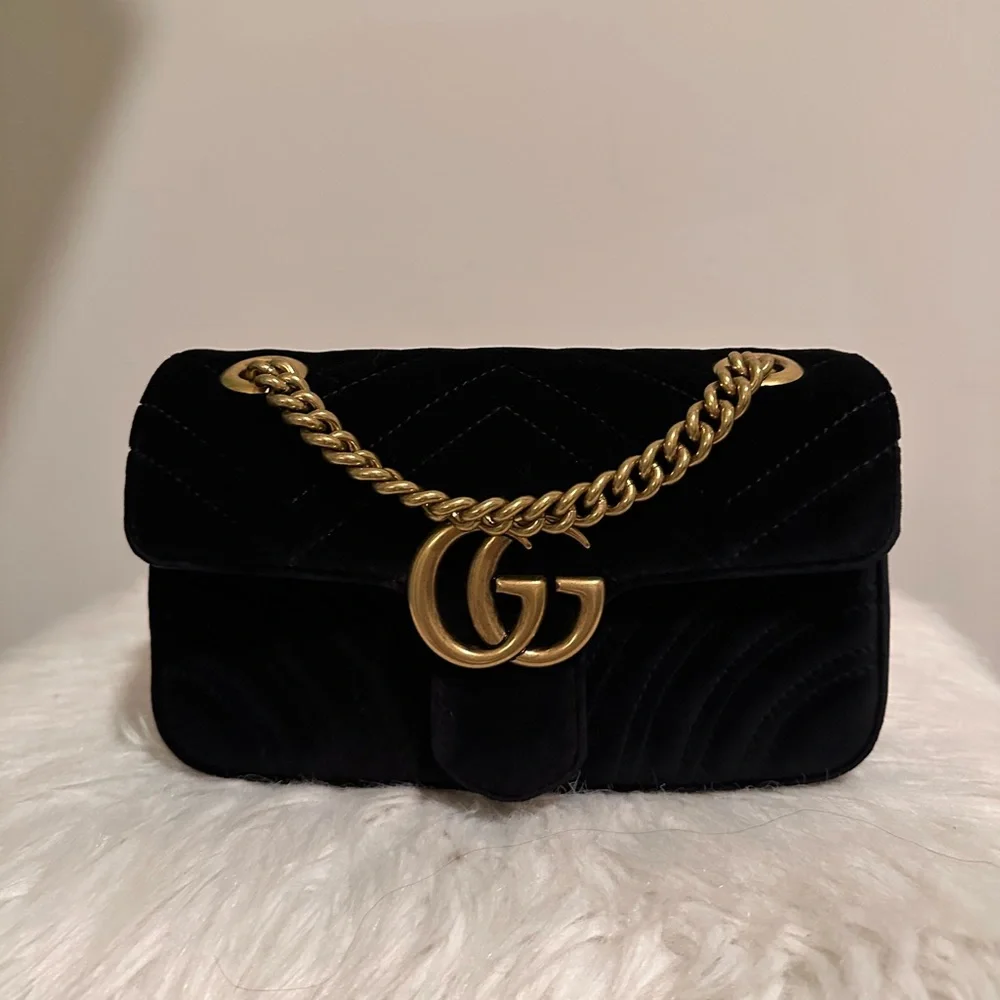 GUCCI Velvet GG Marmont Small Metelasse Shoulder Bag - Picture 6 of 10